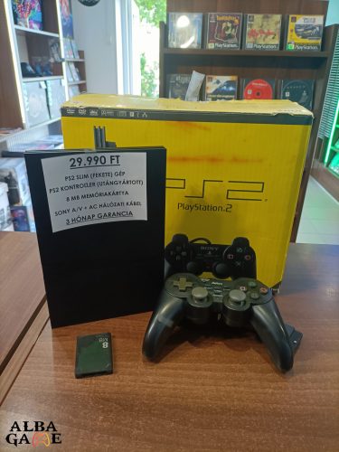 PS2 SLIM (FEKETE) ALAP GÉPCSOMAG - DOBOZOS + 8 MB MEMÓRIAKÁRTYA HASZNÁLT